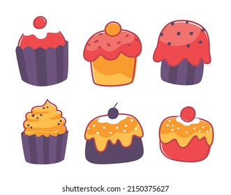 Vector Illustration of Cupcakes Set on White Background.