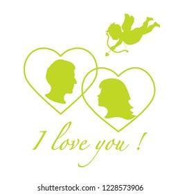 Vector illustration with cupid archery and a couple in love. Happy Valentine's Day. Design for party card, banner, poster or print.