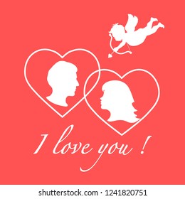 Vector illustration with cupid archery and a couple in love. Happy Valentine's Day. Design for party card, banner, poster or print.