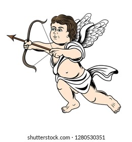 Vector illustration of Cupid with bow and arrow