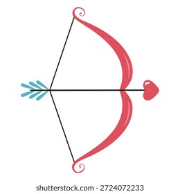 Vektorgrafik einer Amor-Schleife mit Pfeil und Herzspitze. Romantisches Flachdesign für den Valentinstag, Liebessymbol und romantisches Beziehungskonzept, einzeln auf weißem Hintergrund.