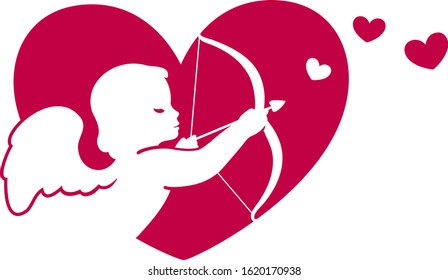 vector illustration of a cupid with a bow and hearts