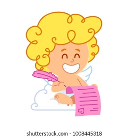 Vector illustration of Cupid, he is writing a love letter