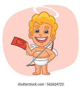 Vector Illustration, Cupid Laughing and Holding Valentine Card, Format EPS 8