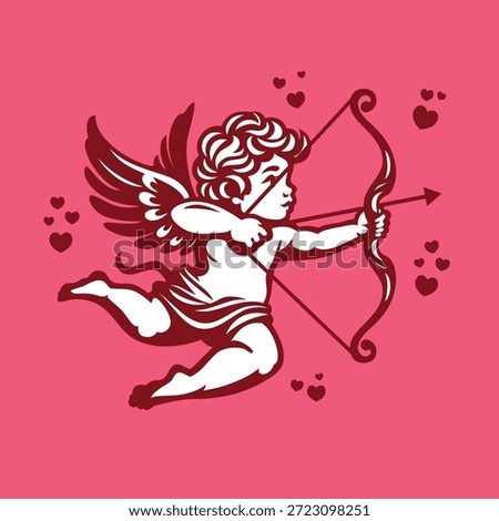 Vector illustration of cupid with love icon and pink background. illustration of love angel