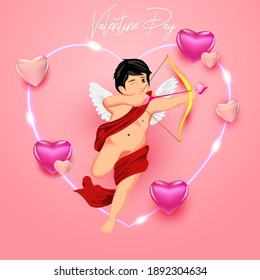Vector Illustration Cupid Shoot on Target With Arrow