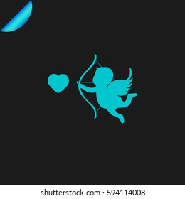 Vector illustration: cupid shoots a bow. Love symbol. Design for banner, poster or print.