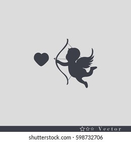 Vector illustration: cupid shoots a bow. Love symbol. Design for banner, poster or print.
