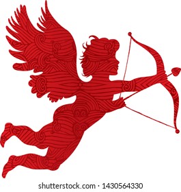 Vector illustration. Cupid silhouette in classic style with texture.