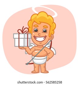 Vector Illustration, Cupid Smiles and Gift, Format EPS 8