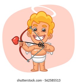 Vector Illustration, Cupid Smiles and Shoots Bow, Format EPS 8