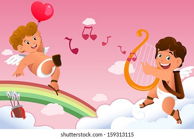 A vector illustration of cupid Valentine background
