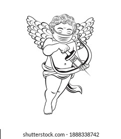 Vector illustration of Cupid wearing a face mask