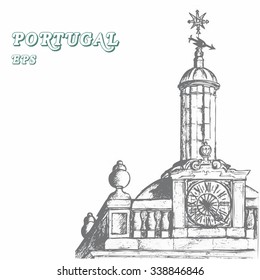Vector illustration of the cupola in Portugal drawn in sketch style on a white background. 