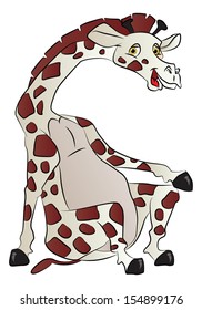 Vector illustration of curious giraffe sitting.