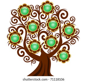 vector illustration of a curl tree with flower buttons isolated on white background