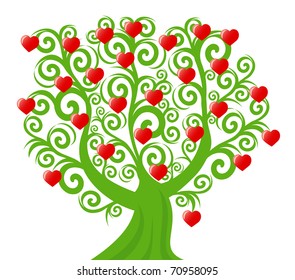 vector illustration of a curl tree with the hearts. valentine's day theme