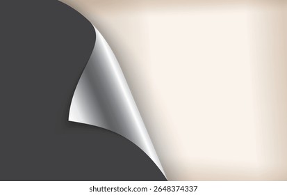 Vector illustration of a curled page corner revealing a bright layer underneath, ideal for banners, ads, and page transitions.