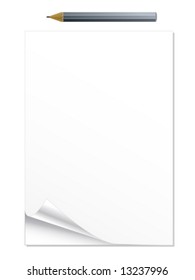 Vector illustration of a curled peel notepad with pencil.