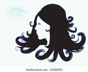 vector illustration of a curly hair girl