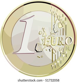 vector illustration currency 1 euro coin. without gradient, mesh and blend.