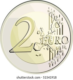 vector illustration currency 2 euro coin. without gradient, mesh and blend.