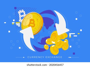 vector illustration currency exchange gold coin cryptocurrencies for international currency money around the world