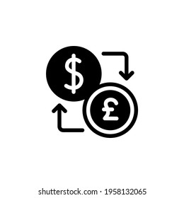 Vector illustration of currency exchange icon. Change dollar symbol to euro with glyph design style