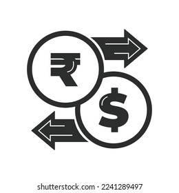 Vector illustration. Currency exchange. Money conversion. Rupee to dollar icon isolated on white background. Dollar to rupee exchange icon with arrow