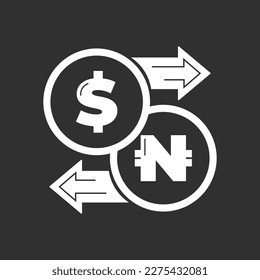 Vector illustration. Currency exchange. Money conversion. Dollar to Nigerian Naira icon isolated on white background. Dollar to naira exchange icon with arrow. USD NGN	