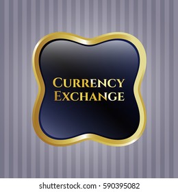 Vector illustration of Currency Exchange shiny emblem in violet color
