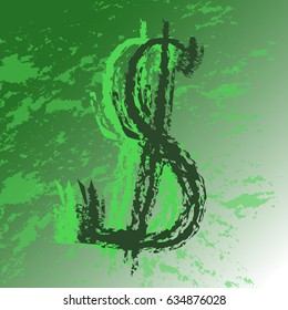 Vector illustration currency symbol us dollar drawn in graffiti style on a dark green abstract background