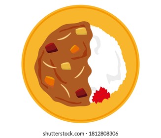Vector illustration of curry rice with potatoes and carrots . 