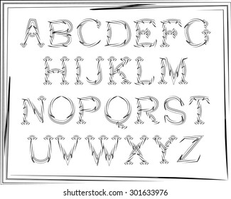 vector illustration of cursive alphabet on a white background