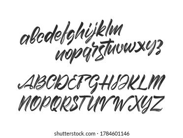 Vector illustration: Cursive Handwritten brush font. English Abc alphabet on white background.