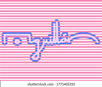 Ilustración vectorial de la palabra cursiva 'Aguillon' con rayas horizontales como fondo. 