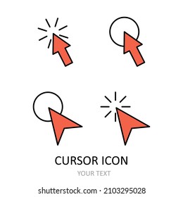 Vector illustration with cursor icons. Outline drawing. 