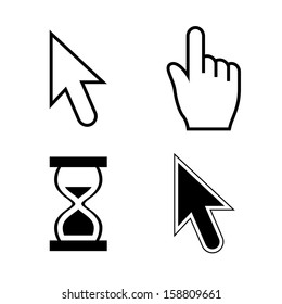 Vector illustration of cursor set, mouse arrow and hand pointers