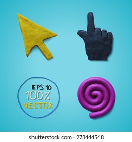 Vector illustration cursors mouse hand arrow wait spiral. Vector Illustration. Plasticine modeling.