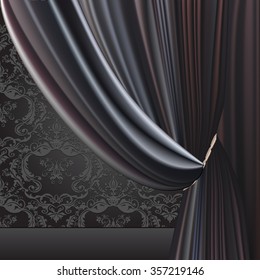 Vector Illustration. Curtains For Decoration, Advertising Labels. 
Stage Curtain. Drapery. Gray Bulk. With Optional Black And Shades.volume To The Image
