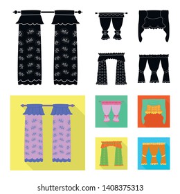 Vector illustration of curtains and drapes icon. Collection of curtains and blinds stock symbol for web.