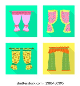 Vector illustration of curtains and drapes sign. Collection of curtains and blinds stock symbol for web.