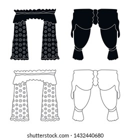 Vector illustration of curtains and drapes sign. Set of curtains and blinds vector icon for stock.