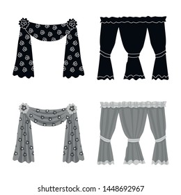 Vector illustration of curtains and drapes sign. Collection of curtains and blinds stock symbol for web.
