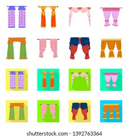 Vector illustration of curtains and drapes symbol. Collection of curtains and blinds stock symbol for web.
