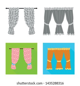 Vector illustration of curtains and drapes symbol. Set of curtains and blinds stock symbol for web.