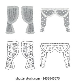 Vector illustration of curtains and drapes symbol. Collection of curtains and blinds stock vector illustration.