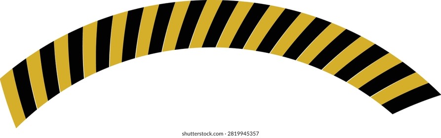 A vector illustration of a curved arch shape with alternating diagonal black and yellow stripes