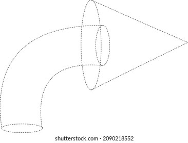 Ilustración vectorial de una flecha curva con un contorno punteado, que indica la derecha