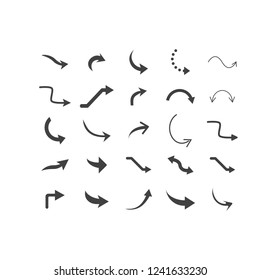 Vector Illustration Of Curved Arrow Icons. 25 Curved Arrow Icons Set